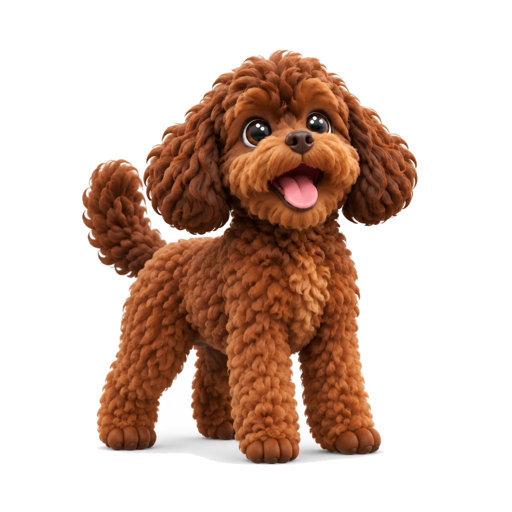 Mochi, a curly brown dog